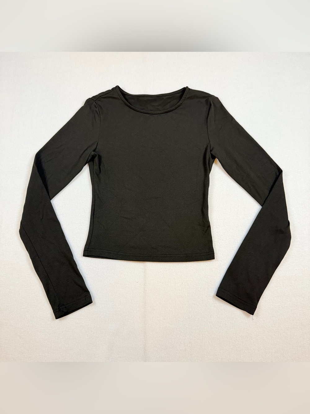 Womens Black Long Sleeve Crew Neck Fitted Stretch Top Size XXS
